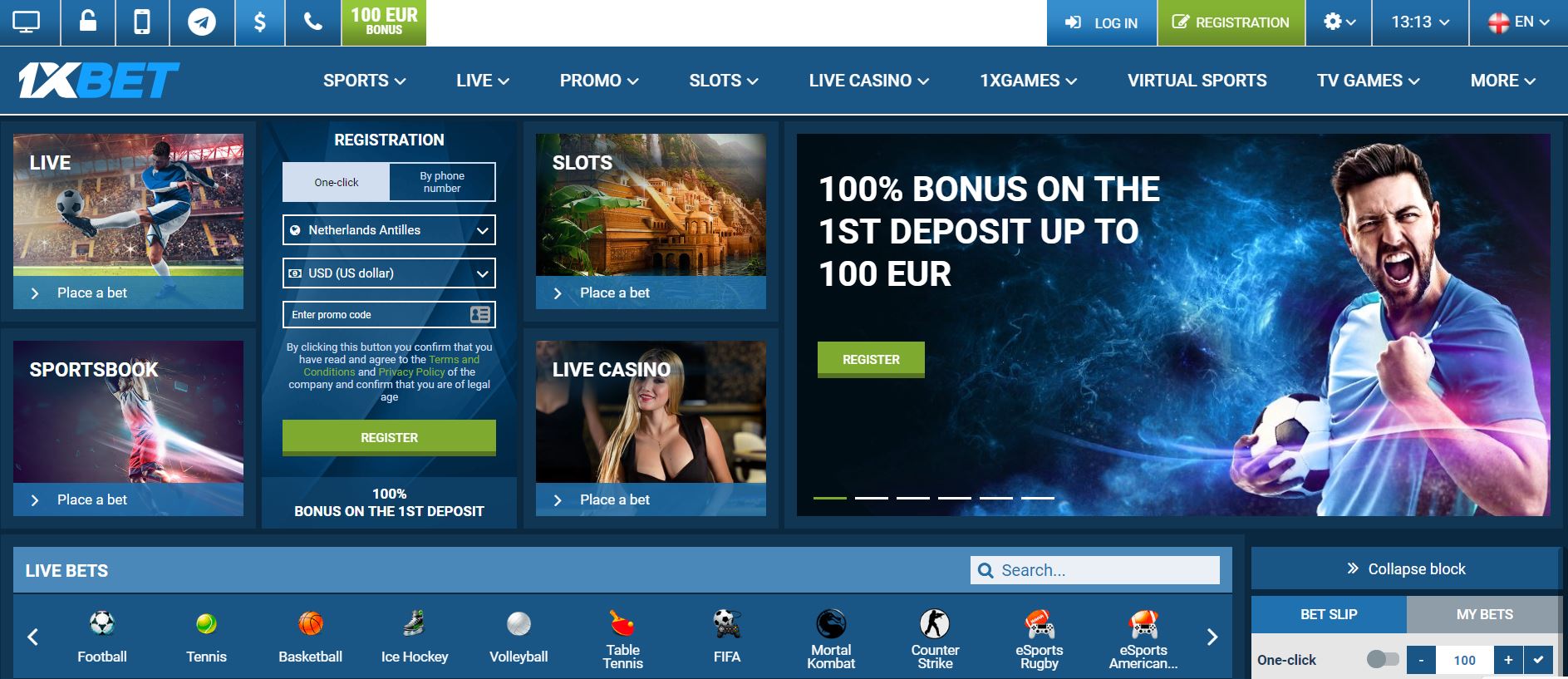 1xBet desktop platform